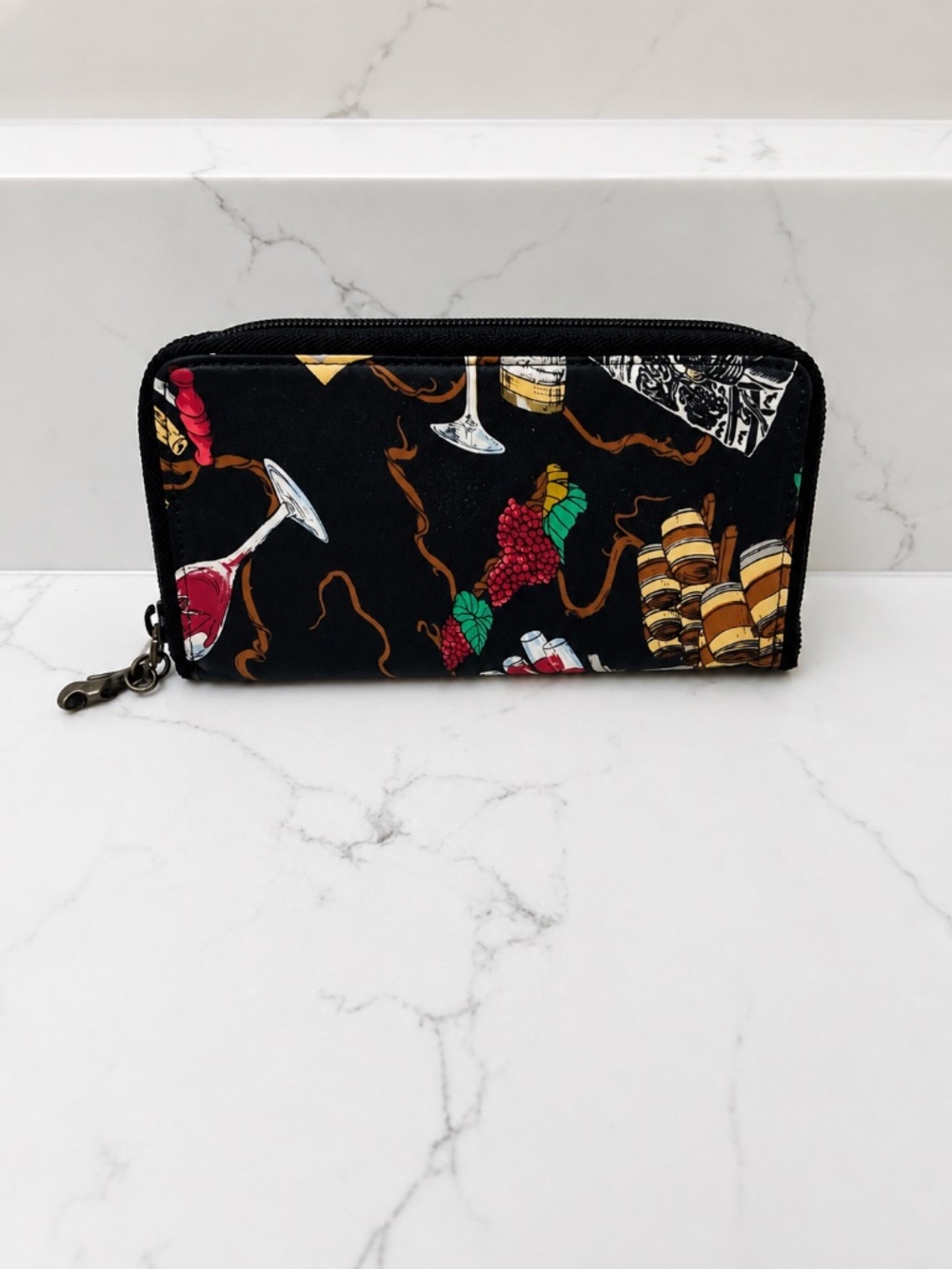 Vintage 1994 Nicole Miller Wine Country Silk Zip Around Wallet Rare 90s
